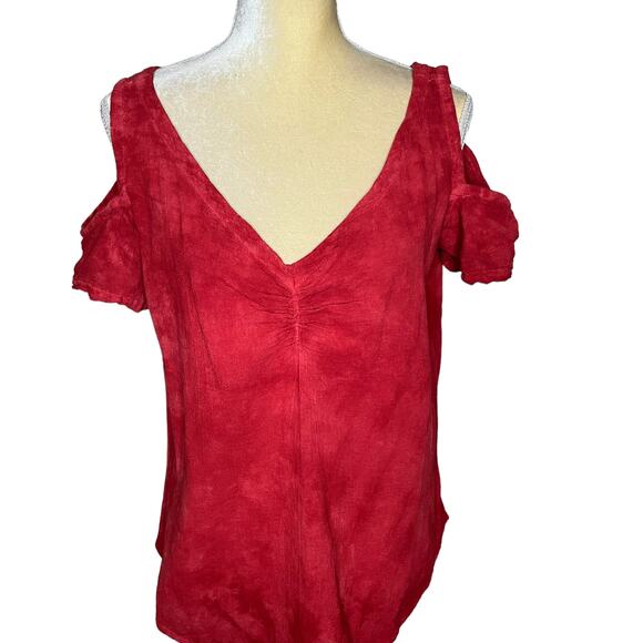 Maria De Guadalajara Red Cold Shoulder Asymmetrical Top Blouse 2 Medium - Picture 2 of 8